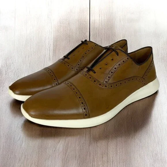 Johnston & Murphy Hennings Cap Toe Oxfords Mens 11M Brown Leather TruFoam Sole - Picture 1 of 11